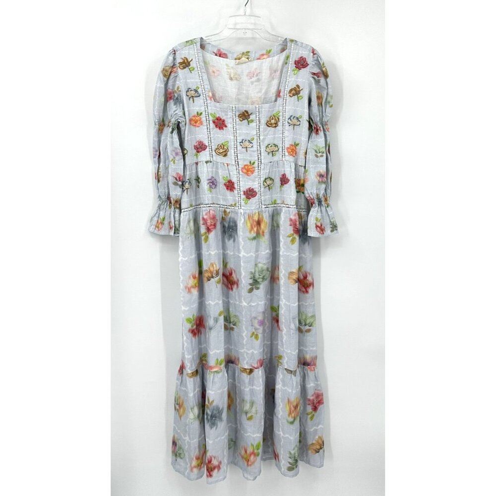 POZRUH maxi dress floral LARGE colorful cottage tiered smocked embroidered - Picture 2 of 16